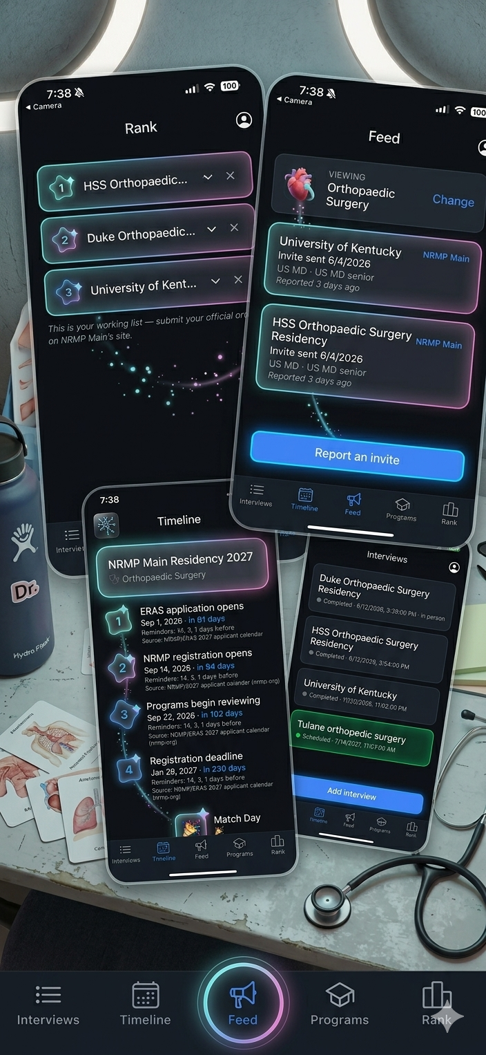 Feed, Rank list, and Timeline screens